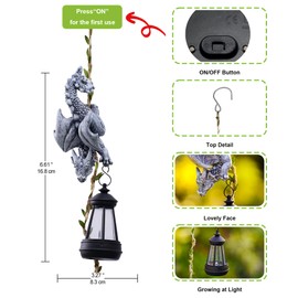 Yeomoo Hanging Dragon Figures with Solar Lights, Garden Decoration for Outdoor Use, Funny Dragon Figure Decoration for Garden, Patio, Balcony, Gift for Women, Men, Mum, Solar Decoration for Outdoor