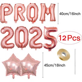 Prom 2025 Decorations 16"Prom 2025 Balloons Banner Star Foil Balloons Graduation Party Decorations Rosegold Class of 2025Prom Congrats Grad Party Supplies for Anniversary Birthday Celebration