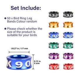 STPCTOU Bird Rings, Bird Bands, Bird Leg Rings, Multicolor Aluminum Pigeon Leg Rings, Identification Pigeon Training Rings Hibiscus Birds, Parrots, Peonies, Pigeons, Mixed Colors 50 Per Pack