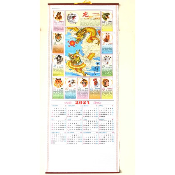2024 Chinese New Year of the Dragon Calendar Wall Scroll
