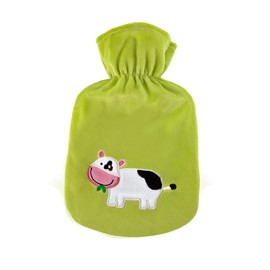0.8 Litre Rubber Hot Water Bottle with Velour Cover "Cow Liesl"