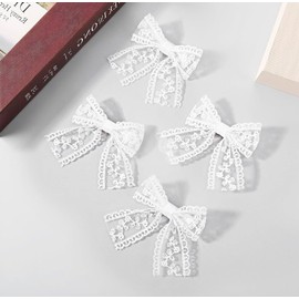 4Pcs White Lace Hair Clip Hair Bows Ribbon Design Hairpins Accessories for Wedding Birthday