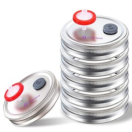 6Pcs Wide Mouth Mushroom Liquid Culture Lid,Split-type Grain Spawn Cultivation Mason Jar Lid with 0.22um PTFE Syringe Filter & 20mm Self Healing Injection Ports For Mushroom Growing Mycology(Silver)