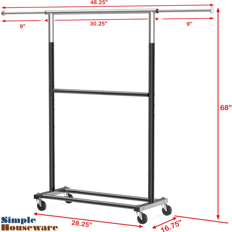 Simple Houseware Double Rod Garment Rack, Black