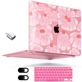 MEEgoodo for MacBook Air 13 inch Case 2021 2020 2019 2018, Cover Fit Model A2337 M1 A2179 A1932, Clear Case for 13.3-inch Laptop, Hard Shell Cases for MacBook Air M1, Pink Style Floral