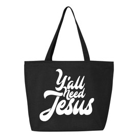 shop4ever® Y'all Need Jesus Funny Christian Heavy Canvas Tote with Zipper Reusable Shopping Bag 12 oz Black 1 Pack
