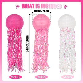 Hanging Jelly Fish Decoration, Pink Jellyfish Paper Lanterns - Jellyfish Decor for Mermaid Theme Party & Under The Sea Ocean Birthday Decorations Classroom Baby Shower Room Party Supplies