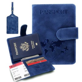 Fundas de Pasaporte con Bloqueo RFID, Porta Pasaporte de Cuero PU Impermeable - Cartera para Pasaporte con Etiqueta de Equipaje, Cierre Magnético Unis