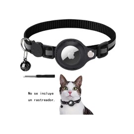 AZULDIMEN Airtag Collar para Gato, con Timbre y Hebilla de liberación automática de Seguridad, Reflectante y Rango Ajustable de 22-32cm. Collar Duradero de PU y Nylon para Gatos. (Negro)