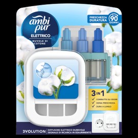 Ambi Pur Nuvole di Cotone 3Volution Starter Kit Deodorante Per Ambienti Con Diffusore Elettrico Programma Intelligente 20ml, 3 Diverse Fragranze Per Combattere Gli Odori