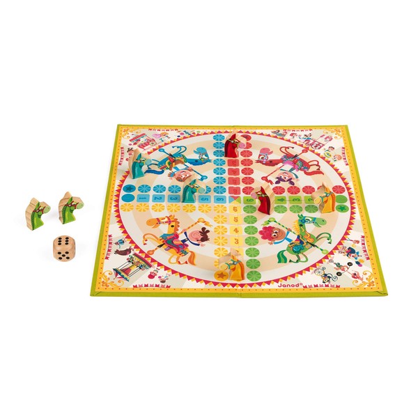 Janod - Carrousel Ludo Game - Traditional Board Game - Wooden Figurines - For children from the Age of 4, J02744