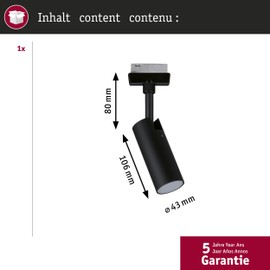 Paulmann 95598 3-Step-Dim Tubo URail LED Individual spot 170lm 4W 4000K dimmable 230V Black matt Rail System