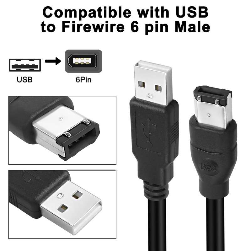 MEIRIYFA Firewire 1394 6 Pin to USB Adapter Cable, Firewire