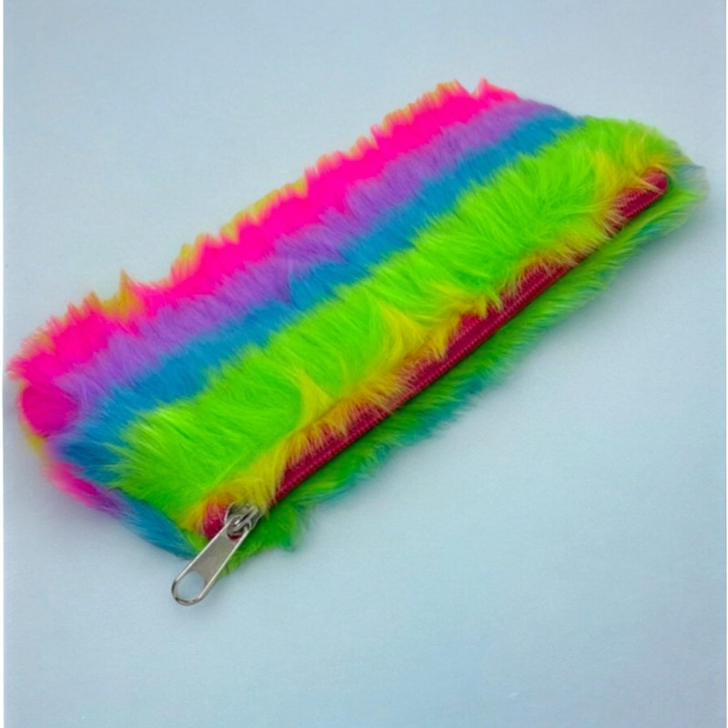 MIJOMA Colourful Plush Rainbow Case, Soft Faux Fur Travel Case