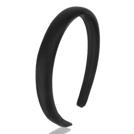 GAFATORY Satin Headbands Padded DIY Fashion Hair Bands Thin Non Slip Solid Headbands for Women Girls Trendy Holiday Costume Hair Accessories Black