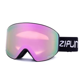 Zipline Podium XT Ski Goggles - No Fog Magnetic Lenses, Double Cylindrical Polycarbonate, Italian Inner Lens, Easy Lens Change - Used by Pros (Black Frame - Cherry Blossom - Rose Lens, Black Frame)