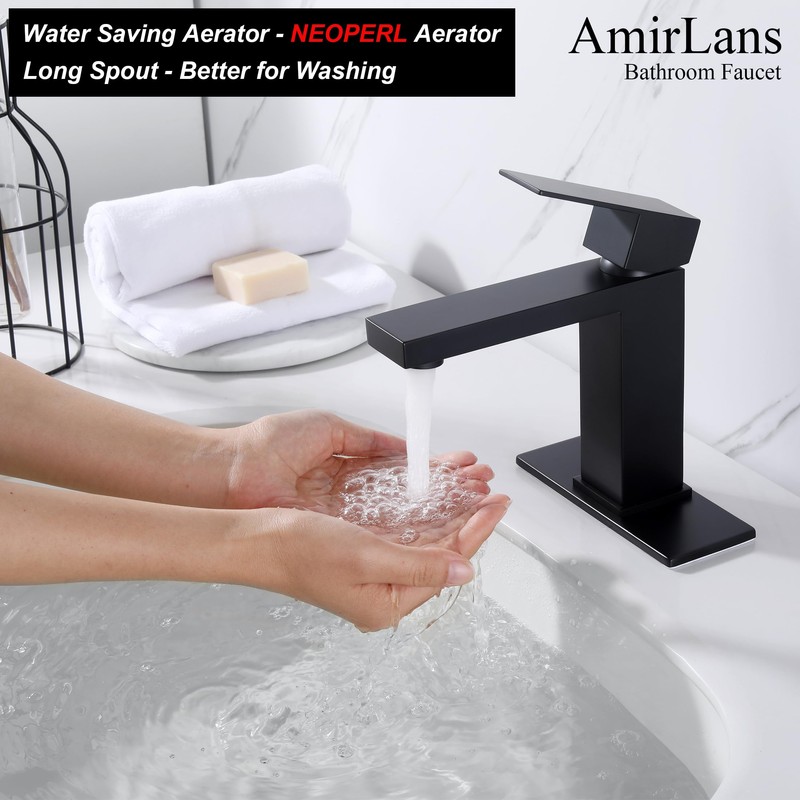 AmirLans Black Faucet Bathroom, Stainless Steel Matte Black Bathroom Faucet