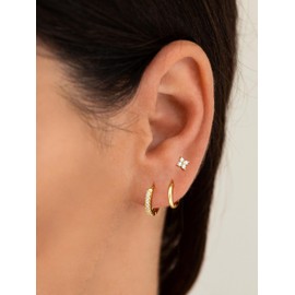 Gold Hoop Earrings for Women, 14k Gold Plated Earring Set Dainty Huggie Hoops Hypoallergenic Dangle Cartilage Small Lightweight CZ Earring Sets for Multiple Piercing