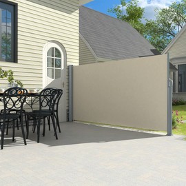 PATISOL 118"x63" Retractable Side Awning Aluminum Patio Outdoor Folding Privacy Divider, Water & UV Resistant Sun Shade Privacy Wind Screen for Garden, Backyard, Balcony, Terrace (Beige)