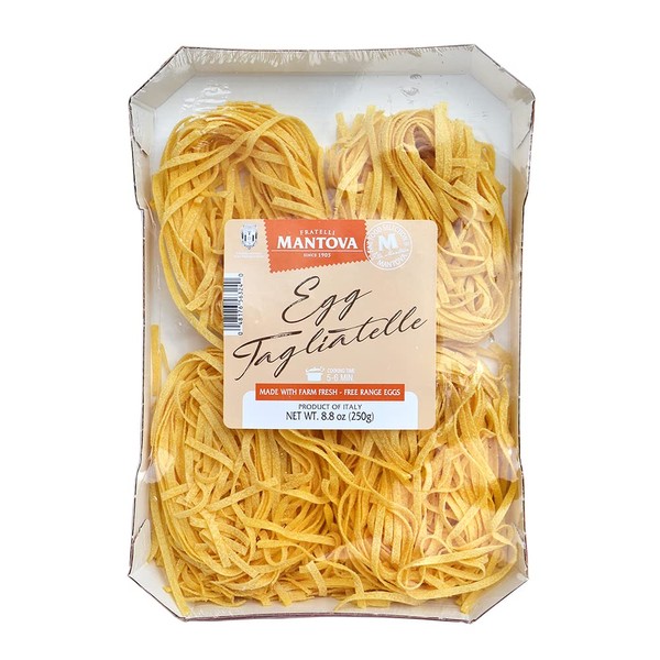 Mantova Tagliatelle Egg Pasta Nest, Made in Italy with Farm fresh - Free range Italian eggs - 33.2% egg, Bronze die, and slow dried dried for premium quality pasta (Pack of 3)