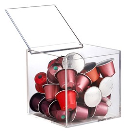 ELEpure Thickened Acrylic Coffee Pod Holder Organizer Clear Capsule Holder Storage Box, Transparent Desktop Tea Display Case 4.7x4.7x4.7 in, No Assembly Required