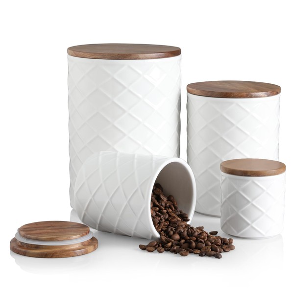 Sweejar Ceramic Canisters Sets for Kitchen Countertop, Relief Food Storage