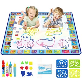 Joyfia Water Doodle Mat, 100 x 100 cm Large Water Drawing Doodling Mat, Mess-Free Coloring Painting Mat, Educational Toys Birthday Gifts for Kids Toddlers Boys Girls Age 3-8 Year Old