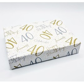4 Sheets 4 Tags 40th Happy Birthday Celebrate Hooray White Gold Silver Unisex Wrapping Paper Age 40 Birthday Male Female Giftwrap (PA)