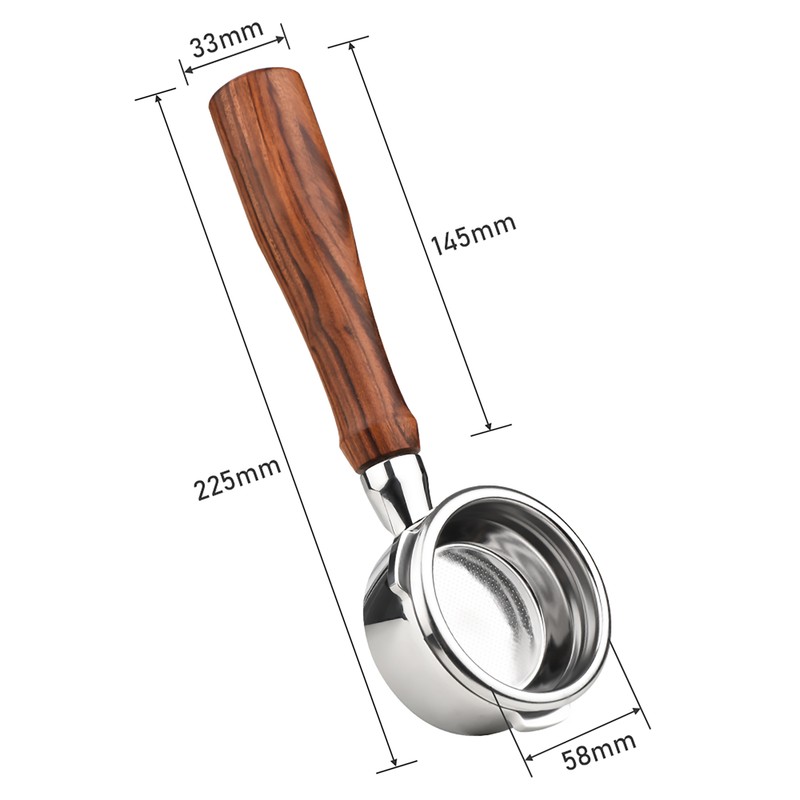 58mm 3 Ears Stainless Steel Bottomless Naked Portafilter Wooden Coffee
