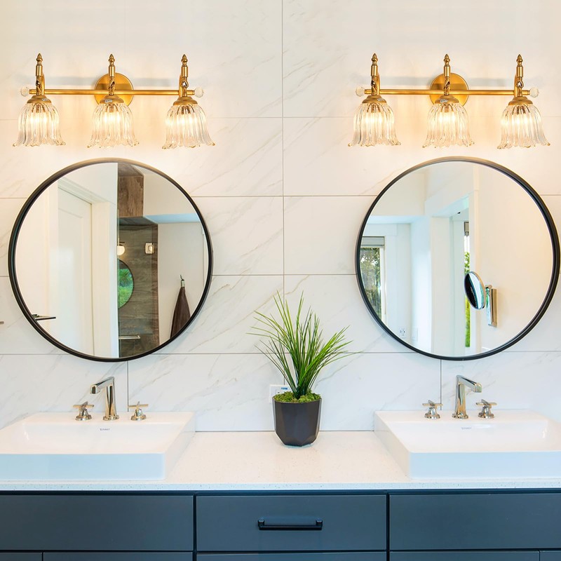 CVKASH 3-Light Bathroom Vanity Light Fixtures Over Mirror,Brushed Gold Modern