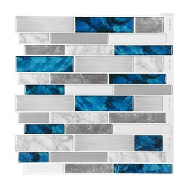 GRIPRO Peel and Stick Wall Tile 12"x12" 3D Adhesive Backsplash Tile for Kitchen, Bathroom 3D Wall Panels (10 Sheets, Blue)