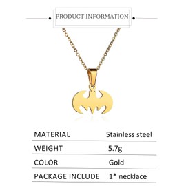 GAUEIOUR Bat Pendant Necklace,Creative Stainless Steel Cartoon Necklace,Superhero Lover Jewelry