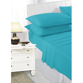 K Collection Percale Easy Care Polycotton Fitted Sheets Single - Double - King - Super King - Pillowcases (Double, Teal)