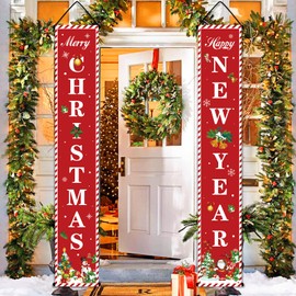 Christmas Banner, Christmas Porch Banner, Red Merry Christmas Banner, Santa Claus, Christmas Tree, Merry Christmas Banner for Indoor, Outdoor, Door, Front Door, Porch, Wall Decoration
