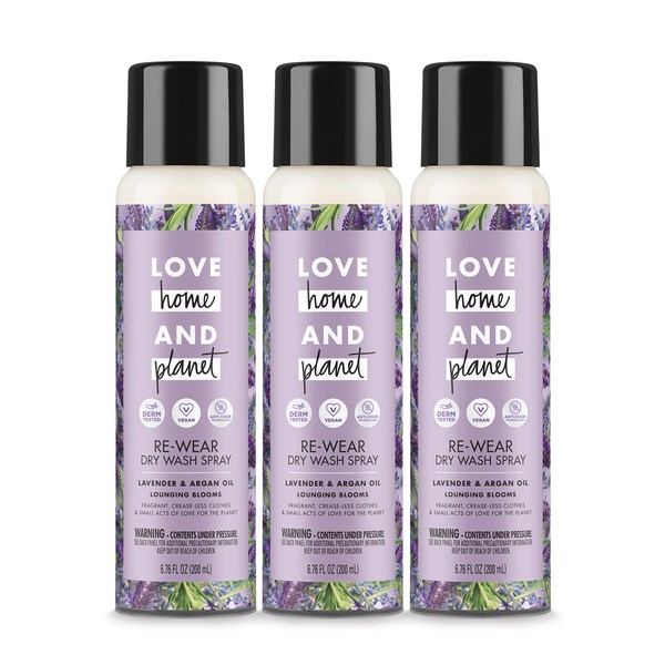 Love Home and Planet Dry Wash Spray Lavender & Argan Oil, 6.76 Fl Oz, Pack of 3
