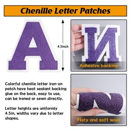FANCIBAND 4.5 Inch Letterman Jacket Patches Purple Iron On Letters for Clothing Chenille Varsity Letter Patches Patch for Clothes Jacket Hoodie Varsity A