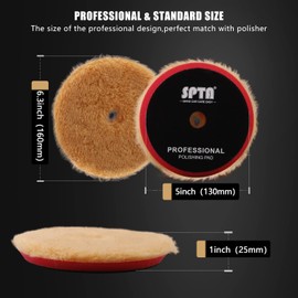SPTA Lambskin Pad, Velcro Polishing Pads, Lambswool Cover, Lambskin, 3-Piece 125 mm Polishing Disc Polishing Set Wool Pad Lambswool 125 mm Velcro Pad Polishing Disc for Car Polishing Machine