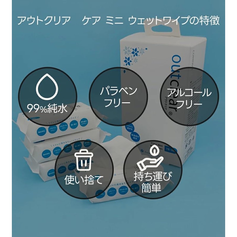 Hanamisui Outclear Care Mini Wet Wipes, 7 Sheets x 6