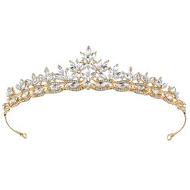 Samky Gold Bridal Crown Rhinestone Wedding Tiara Crystal Headpiece Bride's Hair Accessories