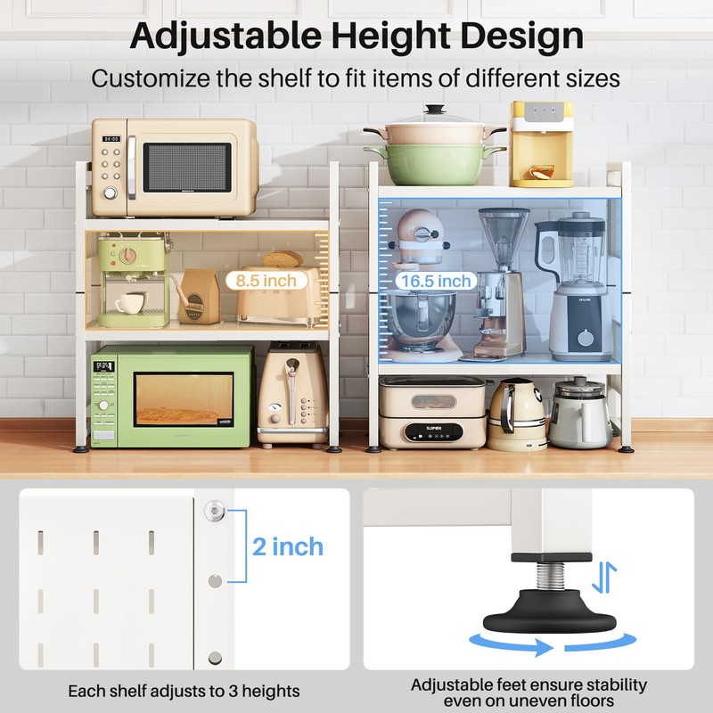 Expandable Microwave Stand, Heavy Duty 3-Tier Adjustable Microwave Oven Rack