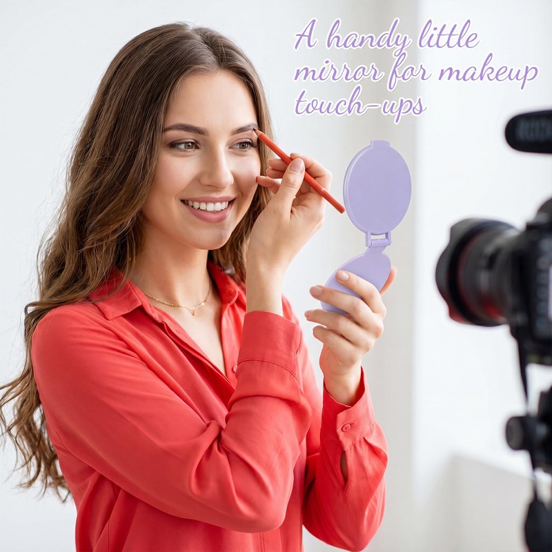 24 Pcs Compact Mirrors Bulk Light Purple, Round Folding Pocket