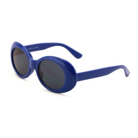 V.W.E. Vintage Sunglasses UV400 Bold Retro Oval Mod Thick Frame Sunglasses Clout Goggles with Dark Round Lens (Blue)