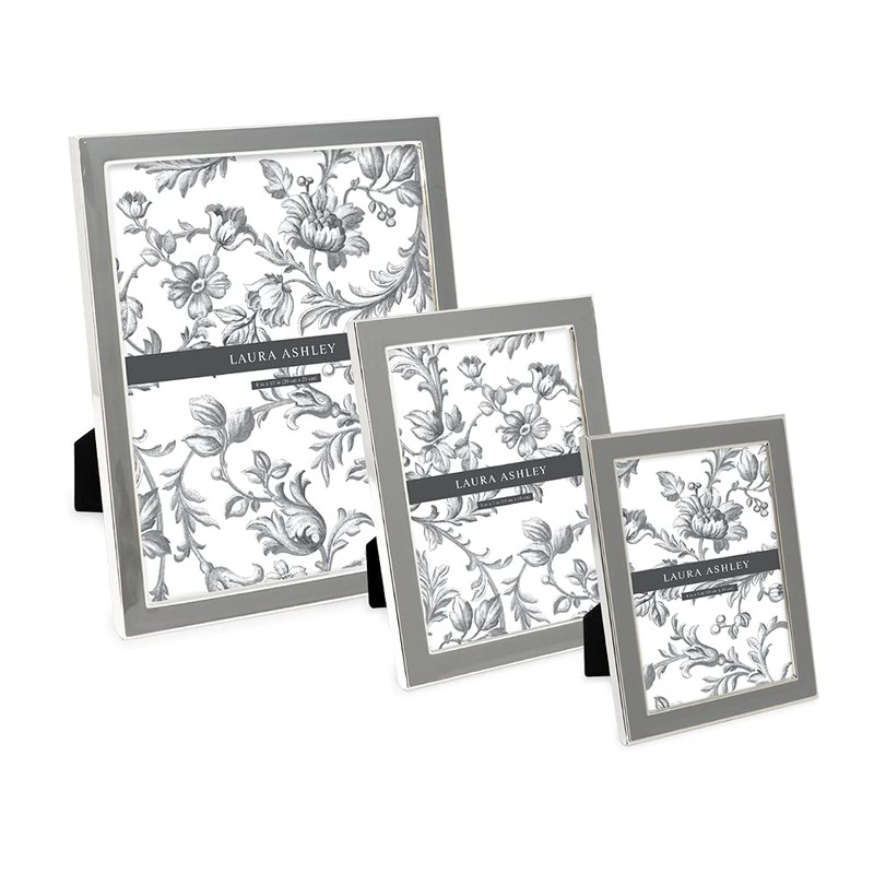 Laura Ashley 5x7 Gray Enamel Picture Frame, Silver Metal Edge