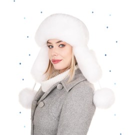 Futrzane Schapka Uschanka Women's Aviator Hat Fur Trapper Hat Made of Leather, White - White Siberian