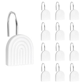 Sunlit Mid Century Modern Arch Decorative Shower Curtain Hooks, Farmhouse Geometric White Shower Curtain Rings for Bathroom, Resin, Boho Shower Curtain Hangers Home Decor
