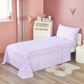 Softan Bed Sheet Set for Kids Girls, Full Size Kids Sheets Microfiber Kids Fitted Sheet, Breathable & Silky Soft Feeling Kids Sheet Set 4 PCs Purple Love Heart Rainbow Kids Full Bed Sheet