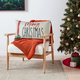 JOTOM Christmas Cushion Covers 30x50cm Red Striped Winter Merry Christmas Decorative Throw Pillow Covers Lumbar Pillowcases Xmas Cushion Case for Sofa Bed Home Farmhouse Outdoor Couch Decor (Stripe)