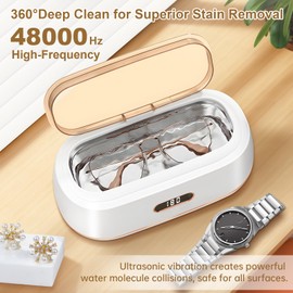 Ultrasonic Jewelry Cleaner Machine 48Hz - Portable Retainer & Earring Cleaner with Stainless Steel Tank for Jewelry, Watches, Glasses, Rings & Dentures