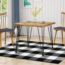 Cekene Buffalo Plaid Rug 70×110cm Black and White Checked Rug Farmhouse Cotton Woven Front Door Mat Washable Indoor Outdoor Rugs for Entrance Porch Balcony