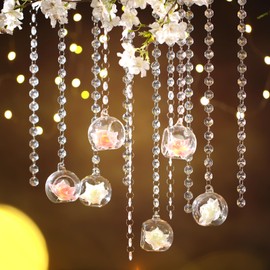 Yoande 24 Sets Wedding Hanging Glass Globe Hanging Tealight Holder Glass Globes with Acrylic Gems Bead Garland Strands and Flowers 2.36 Inch Terrarium for Wedding Party Tree Decoration